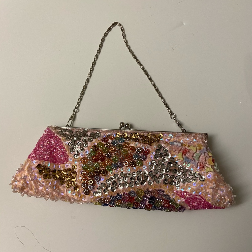 Pink Sequin Mini Clutch Bag